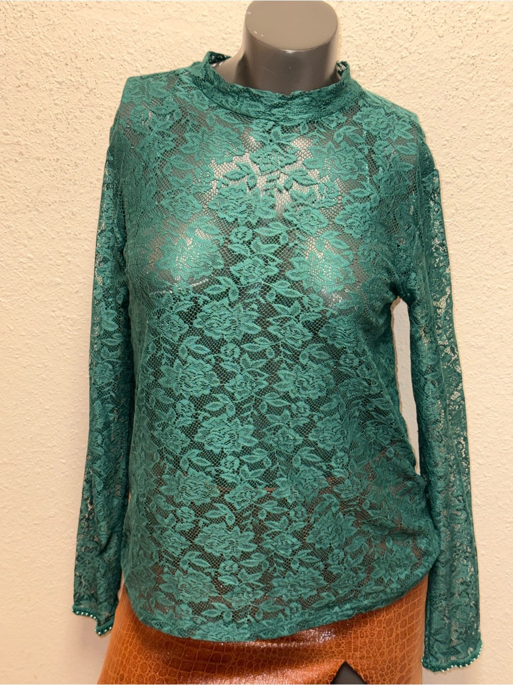 Zara Teal Floral Lace Long-Sleeve Top